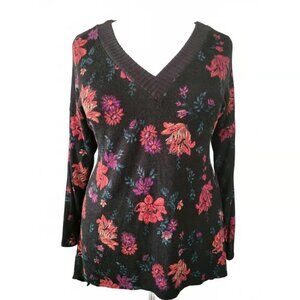 Torrid Black & Red Floral Super Soft V-Neck Sweater 2X